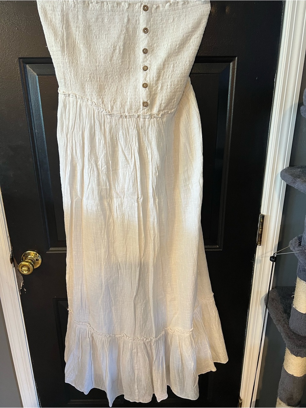 Elle Cream Maxi Sundress with Button Front